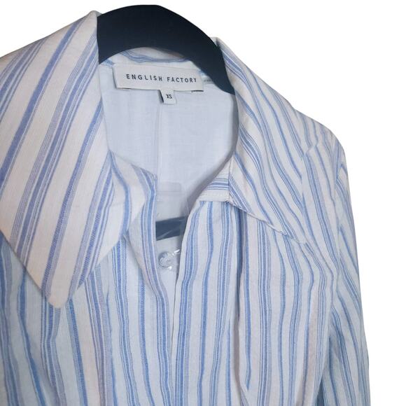 ENGLISH FACTORY Collar Shirt Mini Dress Blue White Women NWT $110 - Picture 4 of 9